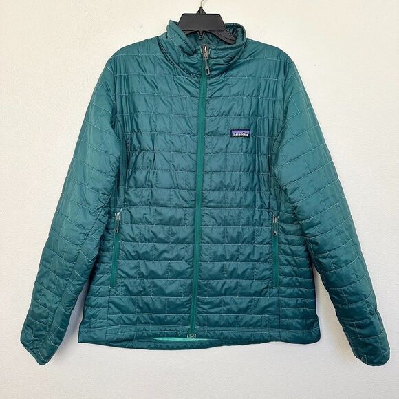Patagonia Jackets & Blazers - Patagonia Nano Puff Quilted Full Zip Outdoors Hiking Green Teal Women XL X-Large